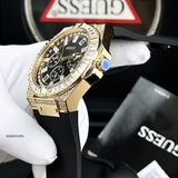 Guess Zeus Chronograph Diamonds Black Dial Black Silicone Strap Watch For Men - GW0208G2