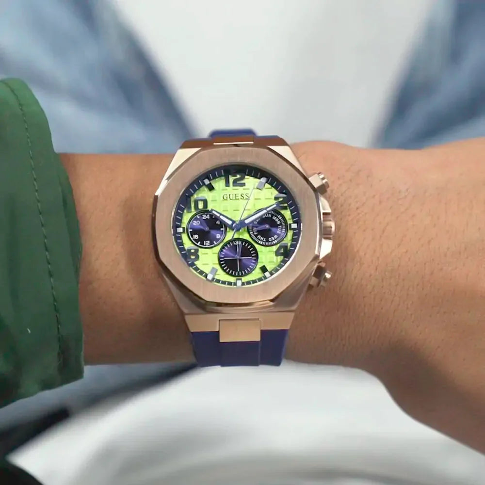 Guess Empire Analog Quartz Lime Green Dial Blue Silicon Strap Watch for Men - GW0583G3