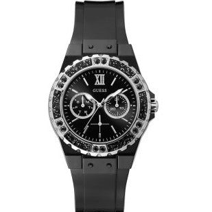 Guess Limelight Diamonds Black Dial Black Rubber Strap Watch for Women - GW0041L5