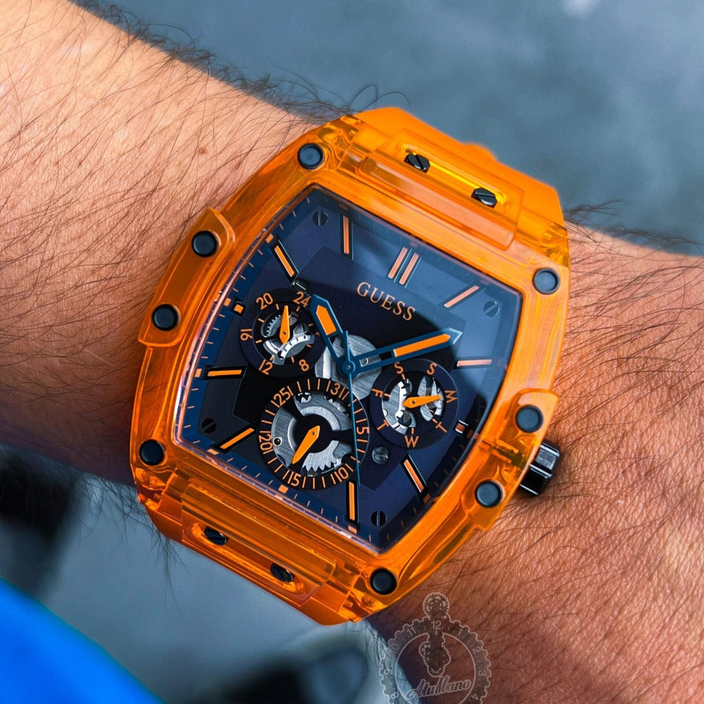 Guess GW0203G10 Phoenix Multifunction Men’s Watch – Black Dial & Orange Rubber Strap
