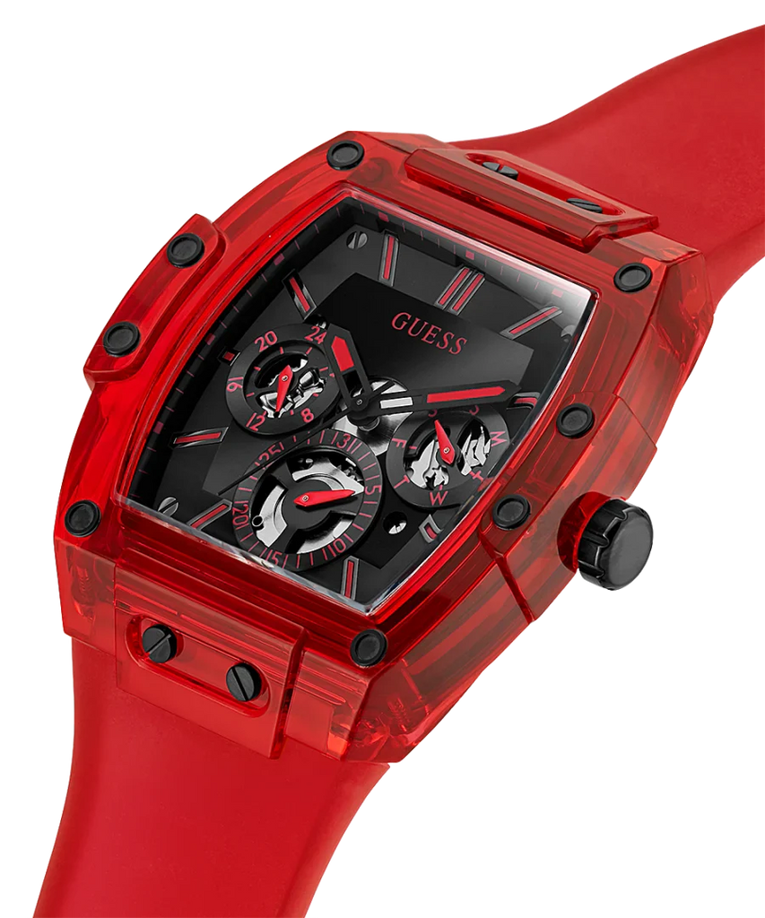 Guess Phoenix Multifunction Black Dial Red Rubber Strap Watch for Men - GW0203G5
