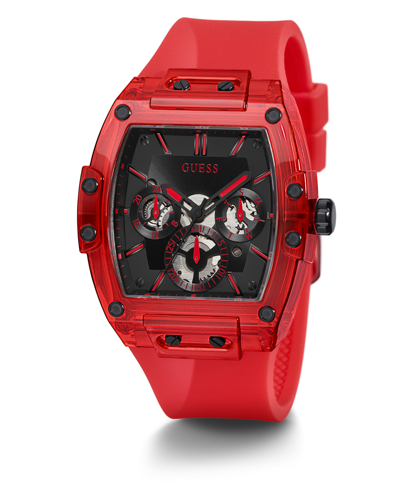Guess Phoenix Multifunction Black Dial Red Rubber Strap Watch for Men - GW0203G5