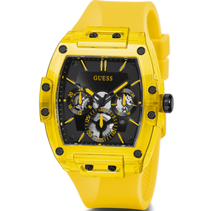 Guess Phoenix Multi Function Black Dial Yellow Rubber Strap Watch for Men - GW0203G6