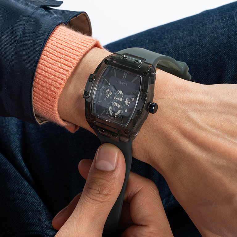 Guess Phoenix Multifunction Black Dial Grey Silicone Strap Watch For Men - GW0203G9