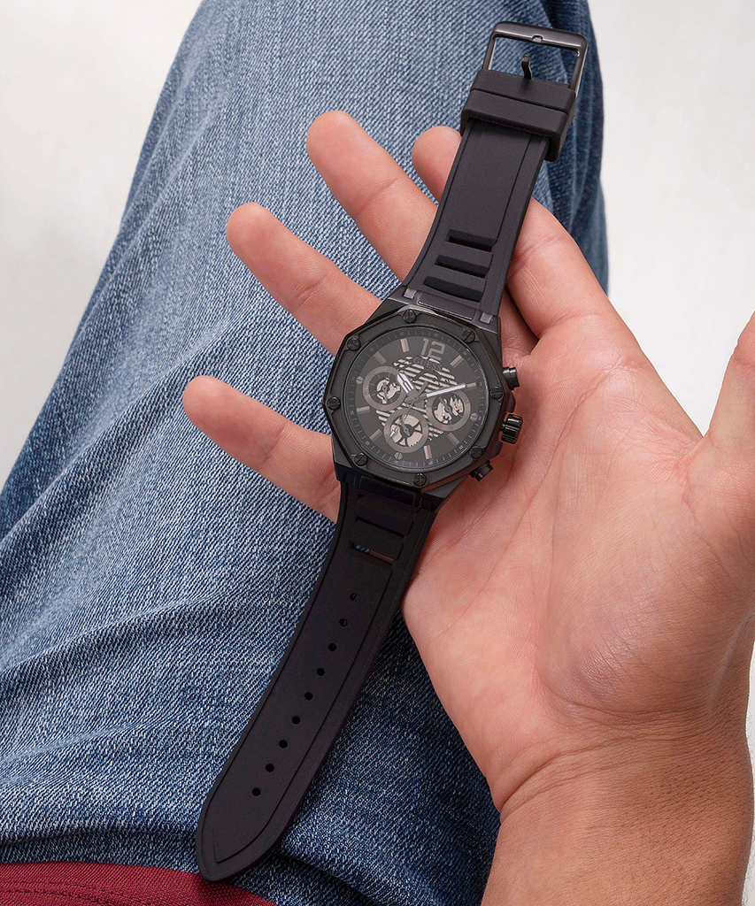 Guess Momentum Black Dial Black Rubber Strap Watch for Men - GW0263G4