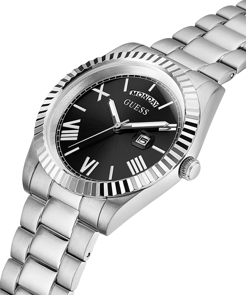Guess Connoisseur Black Dial Silver Steel Strap Watch for Men - GW0265G1
