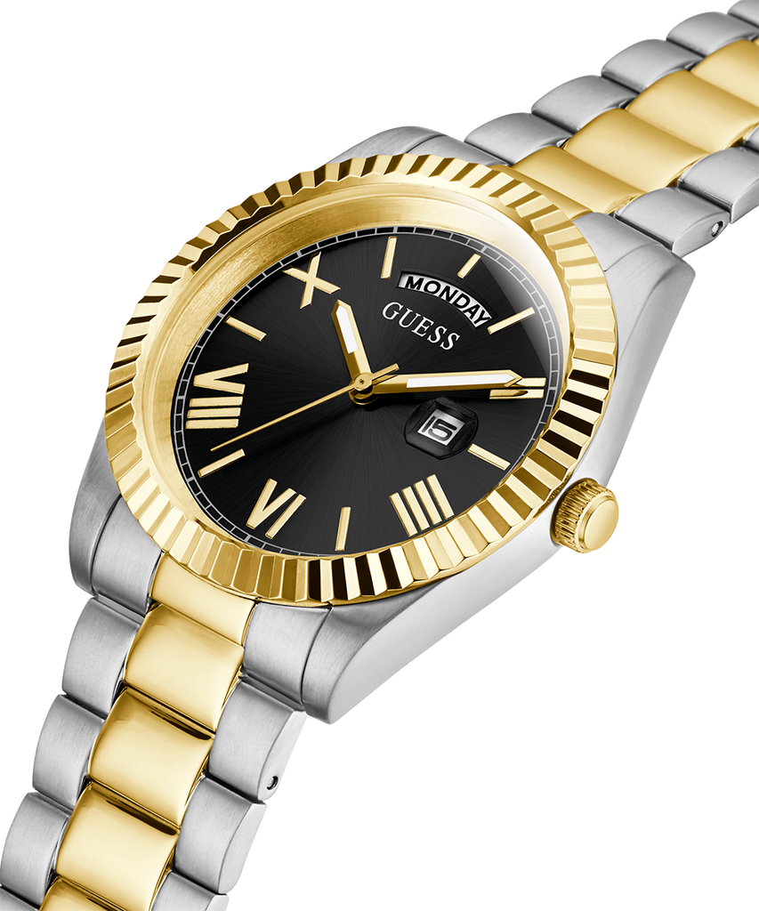 Guess Connoisseur Black Dial Two Tone Steel Strap Watch for Men - GW0265G5