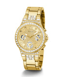 Guess Moonlight Multi Function Diamonds Gold Dial Gold Steel Strap Watch for Women - GW0320L2