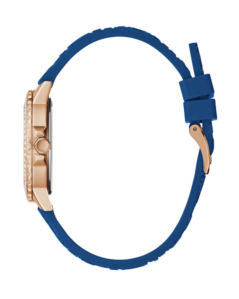 Guess Crown Jewel Diamonds White Dial Blue Rubber Strap Watch for Women - GW0411L2