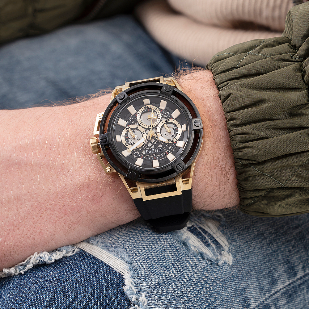 Guess Matrix Multifunction Black Dial Black Rubber Strap Watch For Men - GW0423G5