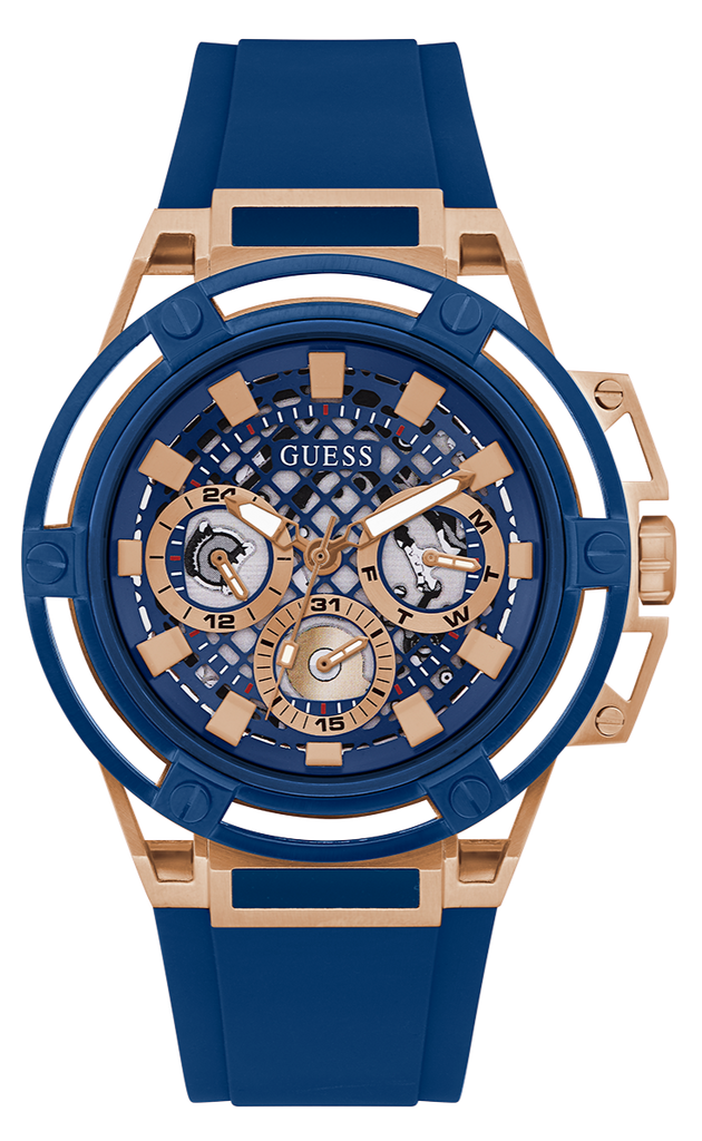 Guess Matrix Multifunction Blue Dial Blue Rubber Strap Watch for Men - GW0423G4