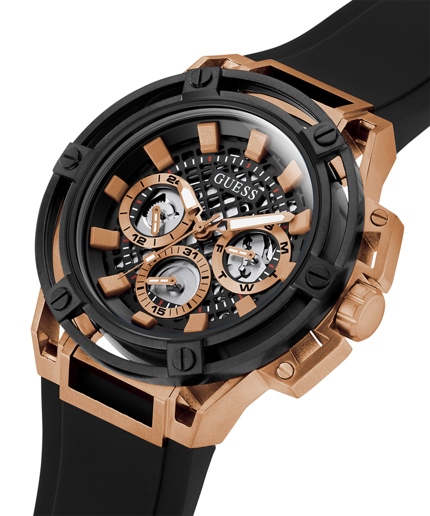 Guess Matrix Multifunction Black Dial Black Rubber Strap Watch For Men - GW0423G5