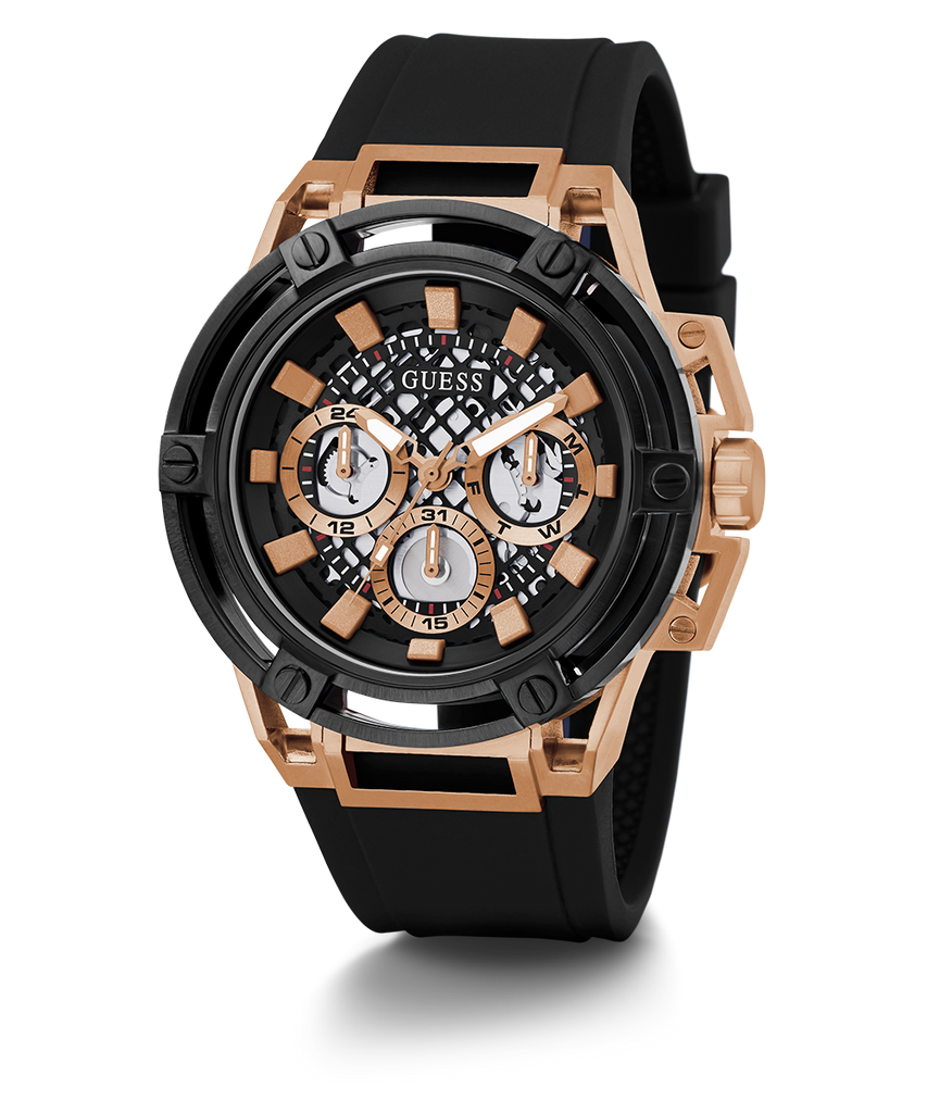 Guess Matrix Multifunction Black Dial Black Rubber Strap Watch For Men - GW0423G5