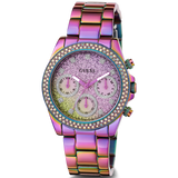 Guess Confetti Chronograph Crystals Multicolor Dial Purple Steel Strap Watch For Women - GW0483L5