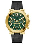 Guess Edge Chronograph Green Dial Black Leather Strap Watch For Men - GW0492G3