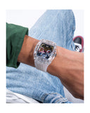 Guess Phoenix Polycarbonate Clear Multi-function Black Dial Clear Rubber Strap Watch for Men - GW0499G3