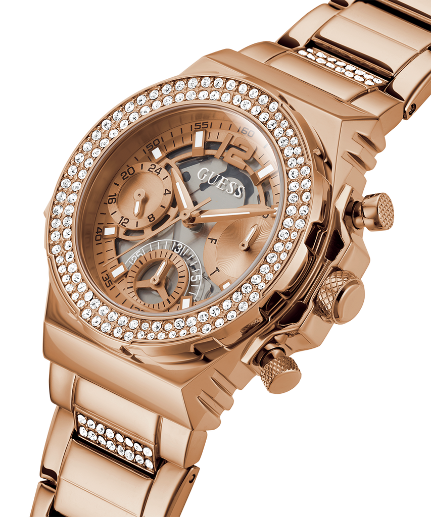 Guess Fusion Chronograph Rose Gold Dial Rose Gold Steel Strap Watch for Women - GW0552L3
