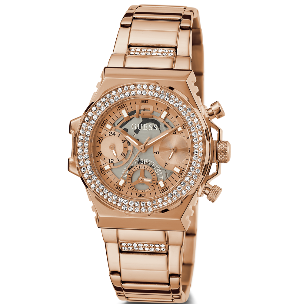 Guess Fusion Chronograph Rose Gold Dial Rose Gold Steel Strap Watch for Women - GW0552L3