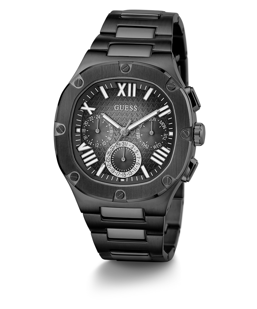 Guess Headliner Quartz Black Dial Grey Steel Strap Watch For Men - GW0572G5