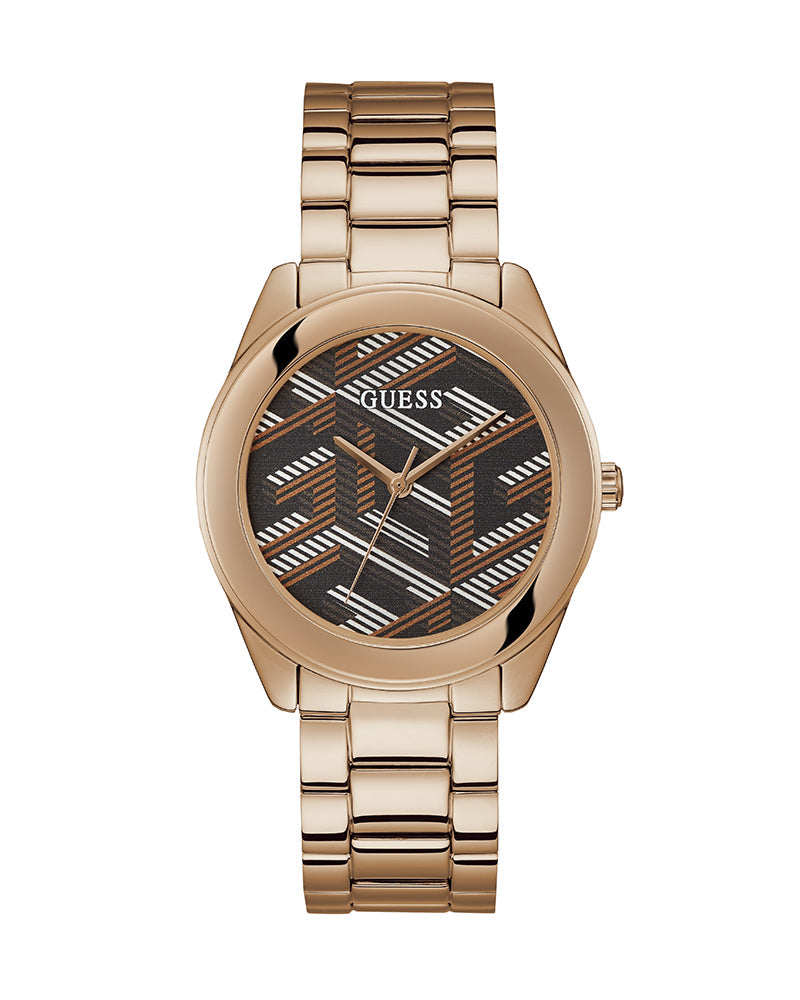 Guess Cubed Analog Black Dial Rose Gold Steel Strap Watch For Women - GW0607L3