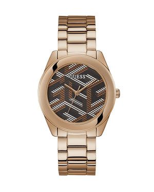 Guess Cubed Analog Black Dial Rose Gold Steel Strap Watch For Women - GW0607L3