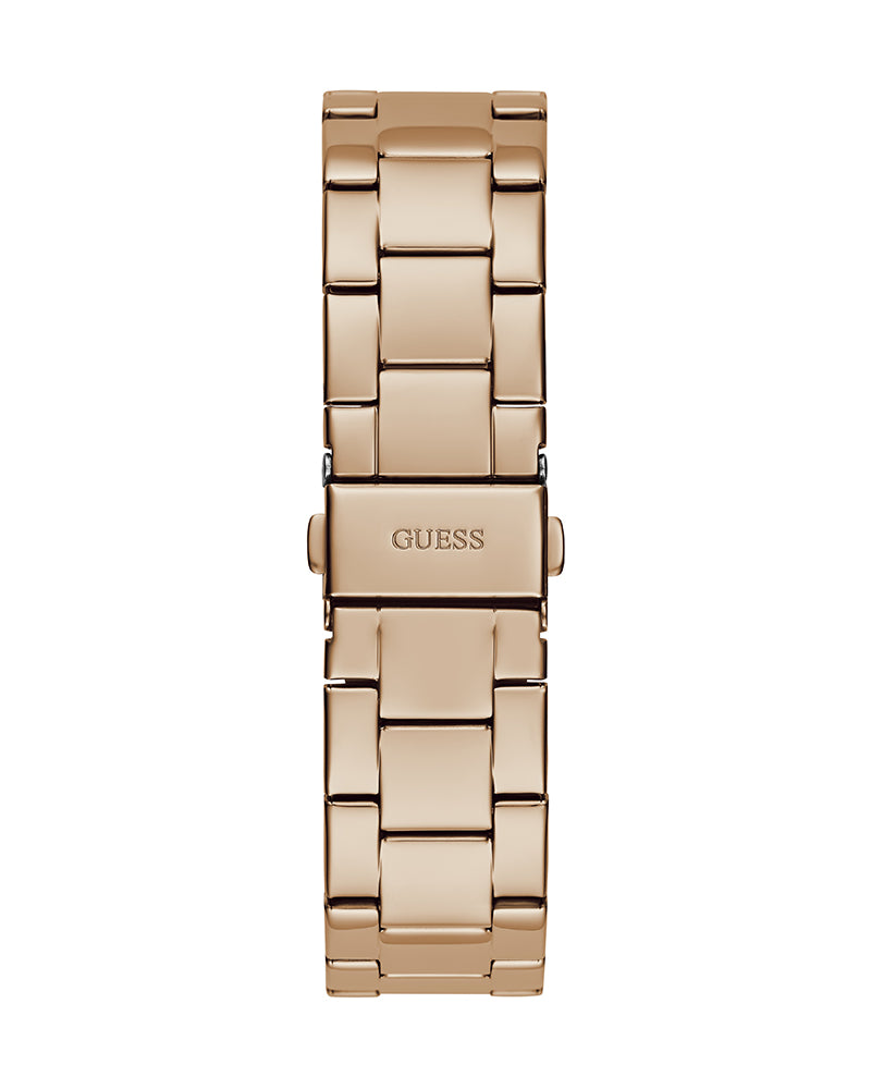 Guess Cubed Analog Black Dial Rose Gold Steel Strap Watch For Women - GW0607L3