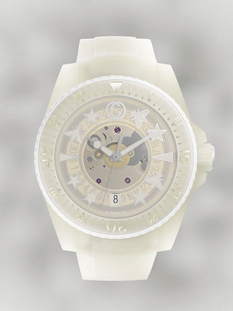 Gucci Dive Automatic White Dial White Rubber Strap Unisex Watch - YA136342