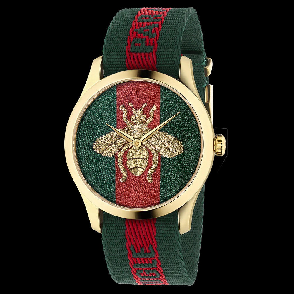 Gucci G Timeless Quartz Green & Red Dial Green & Red NATO Strap Watch For Men - YA126487A