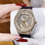 Guess Princess Crystals Gold Dial Black Silicone Strap Watch For Women - GW0439L2