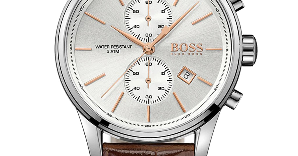 Hugo Boss Jet Chronograph Quartz Silver Dial Brown Leather Strap Watch For Men - HB1513280