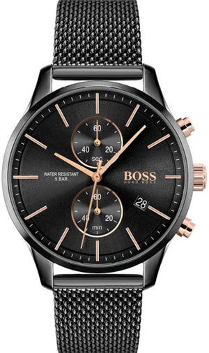 Hugo Boss Associate Black Dial Black Mesh Bracelet Watch for Men - 1513811