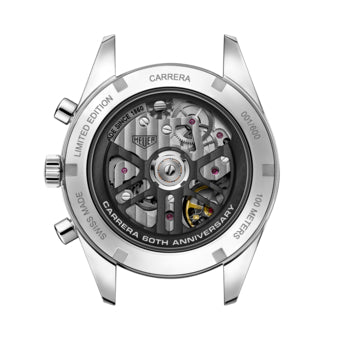 Tag Heuer Carrera Chronograph 60th Anniversary Silver Dial Black Leather Strap Watch for Men - CBK221H.FC8317