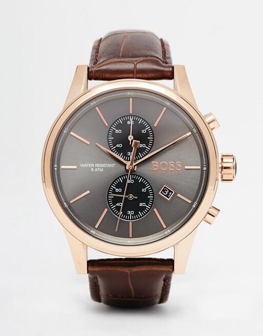 Hugo Boss Jet Grey Dial Brown Leather Strap Watch for Men - 1513281