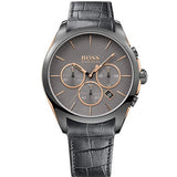 Hugo Boss Onyx Chronograph Grey Dial Black Leather Strap Watch For Men - HB1513366