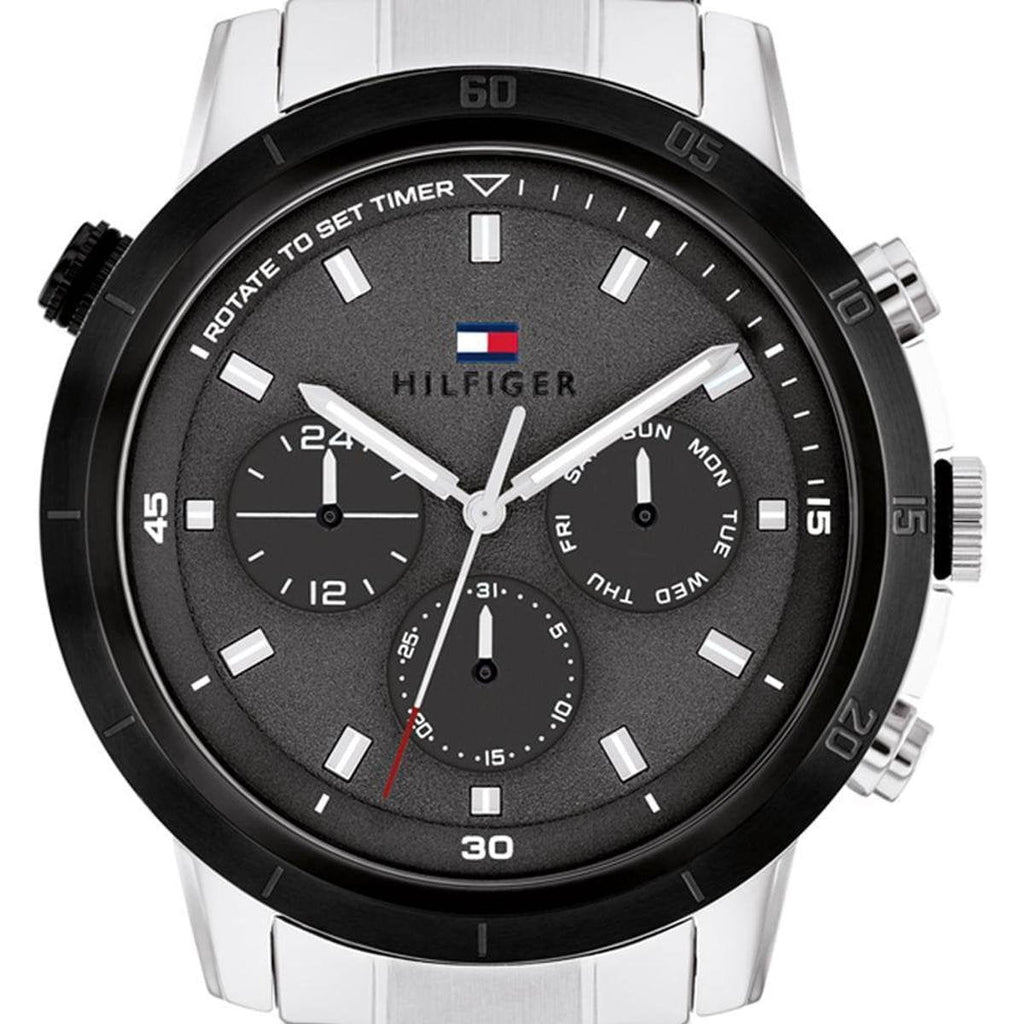 Tommy Hilfiger Troy Chronograph Grey Dial Silver Steel Strap Watch For Men - 1792106