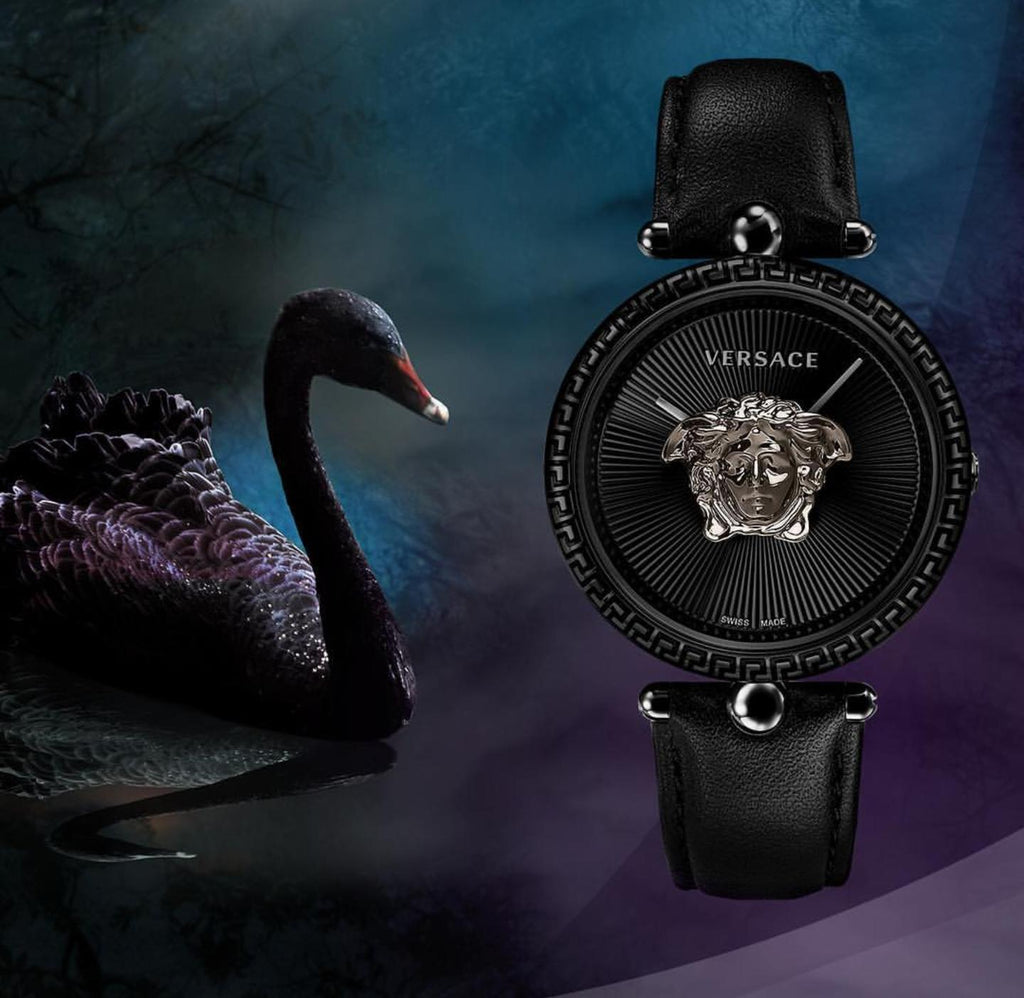 Versace Palazzo Empire Black Dial Black Leather Strap Watch for Women - VCO050017