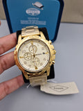 Fossil Dean Chronograph Champagne Dial Gold Steel Strap Watch for Men - FS4867