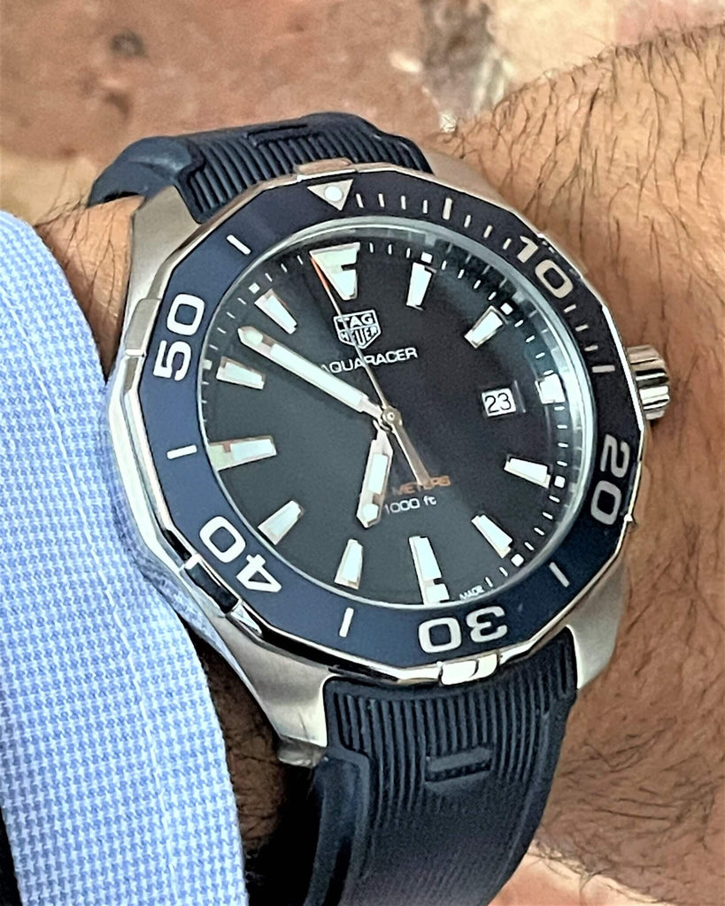 Tag Heuer Aquaracer Quartz Blue Dial Blue Rubber Strap Watch for Men - WAY101C.FT6153