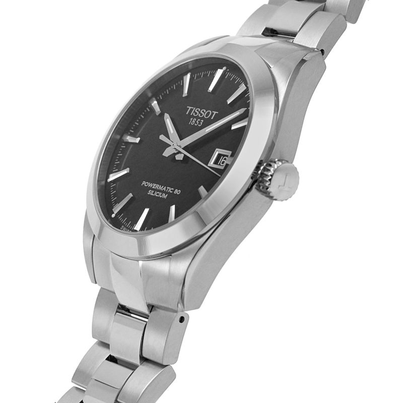 Tissot Gentleman Powermatic 80 Silicium Black Dial Silver Steel Strap Watch For Men - T127.407.11.051.00
