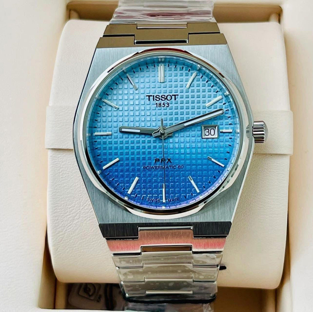 Tissot T137.407.11.351.01 PRX Powermatic 80 Men's Watch – Gradient Blue Dial & Silver Steel Strap