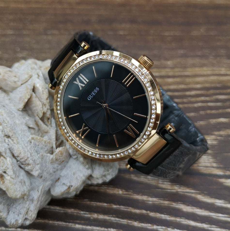 Guess Soho Diamonds Black Dial Black Mesh Bracelet Watch for Women - W0638L5