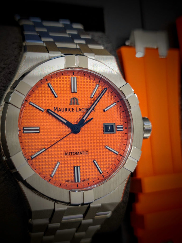 Maurice Lacroix AI6008 Aikon Limited Edition Automatic Date Men’s Watch – Orange Dial & Silver Steel Strap