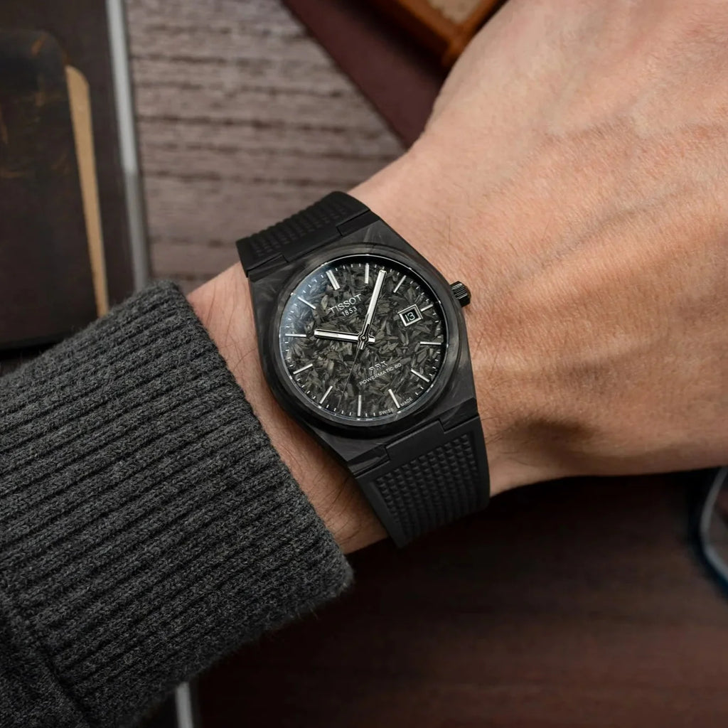 Tissot T137.907.97.201.00 PRX Powermatic 80 Men's Watch – Carbon Black Dial & Black Rubber Strap
