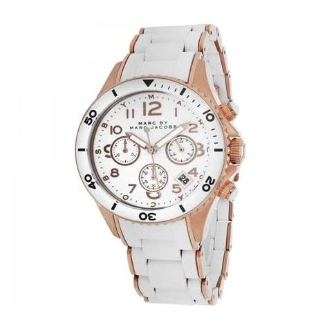 Marc Jacobs Rock Chronograph White Dial White Silicone Strap Watch for Women - MBM2547