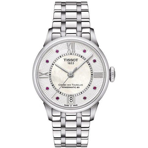 Tissot Chemin Des Tourelles Powermatic 80 Rubies Mother of Pearl Dial Silver Steel Strap Watch For Women - T099.207.11.113.00