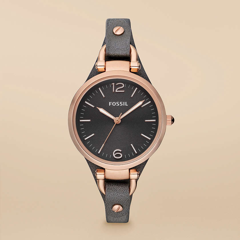 Fossil Georgia Smoke Grey Dial Grey Leather Strap Watch for Women - ES3077