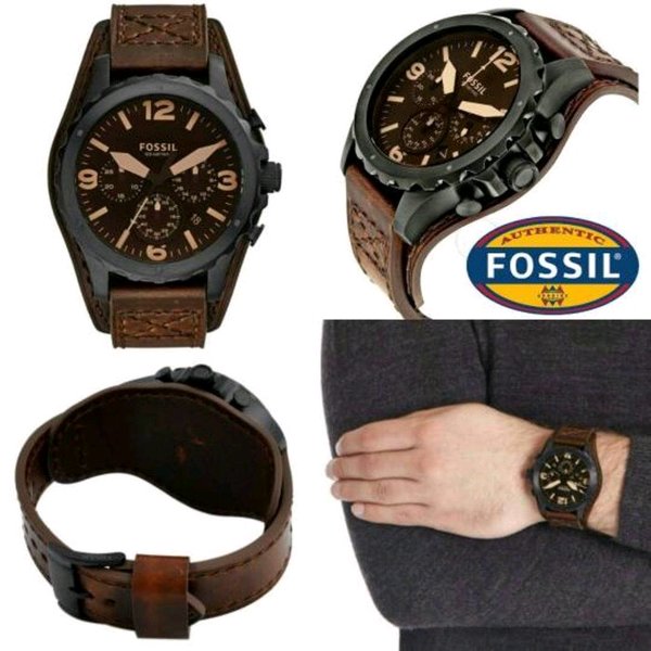 Fossil Nate Chronograph Brown Dial Brown Leather Strap Watch for Men - JR1511