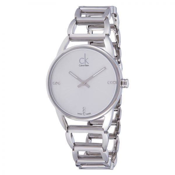 Calvin Klein Stately Silver Dial Silver Steel Strap Watch for Women - K3G2312W