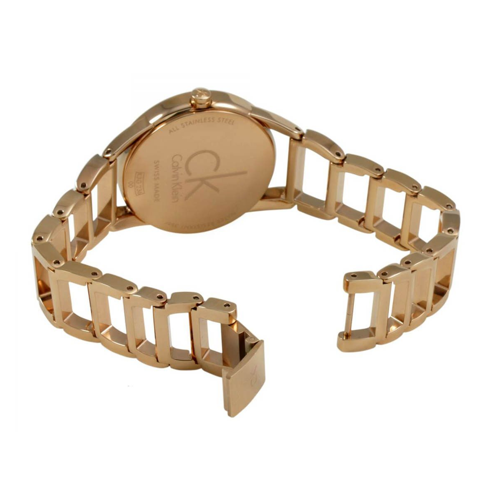 Calvin Klein Stately Silver Dial Gold Steel Strap Watch for Women - K3G23526