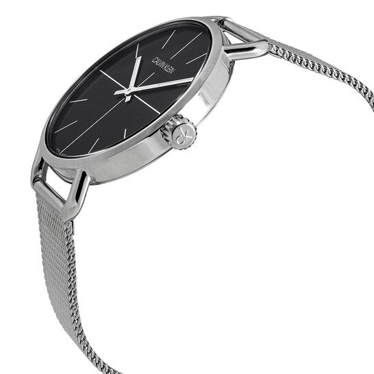 Calvin Klein Even Black Dial Silver Mesh Bracelet Watch for Women - K7B23121